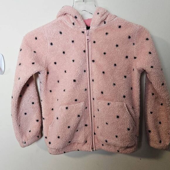 Hanna Anderson Girls  Pink Fleece Polka Dot Hoodie Jacket Full Zip Size 130 Medi - Picture 1 of 5